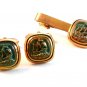 Vintage Gold Tone Spanish Galleon Cufflinks & Tie Clasp