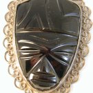 Huge Mexican Sterling Silver & Black Onyx Mayan Face Brooch