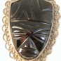 Huge Mexican Sterling Silver & Black Onyx Mayan Face Brooch