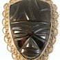 Huge Mexican Sterling Silver & Black Onyx Mayan Face Brooch