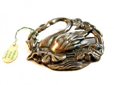 Vintage Karu Sterling Silver Swan Brooch w/ Original Tag 08092013kd