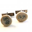 Vintage Chinese Writing Porcelian Sterling Silver Cufflinks