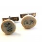 Vintage Chinese Writing Porcelian Sterling Silver Cufflinks