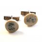 Vintage Chinese Writing Porcelian Sterling Silver Cufflinks