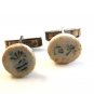Vintage Chinese Writing Porcelian Sterling Silver Cufflinks
