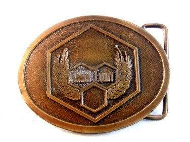 Vintage Brass Union Equity Belt Buckle by Hit Line U.S.A.