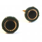 Gold Tone Black & Green Cufflinks