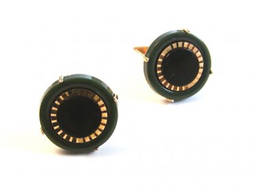 Gold Tone Black & Green Cufflinks