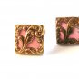 Vintage Deco Gold Tone Pink Celluloid Bakelite Cuff Links