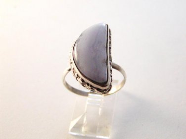 Native Sterling Silver & Blue Lace Agate Ring Sz 9