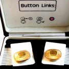 Vintage Button Links Gold Tone Cufflinks MIB