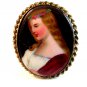 Vintage Hand Painted Porcelain Young Lady w/ Roses Wreath in Her Hair Brooch