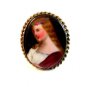 Vintage Hand Painted Porcelain Young Lady w/ Roses Wreath in Her Hair Brooch