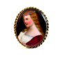 Vintage Hand Painted Porcelain Young Lady w/ Roses Wreath in Her Hair Brooch