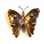 Signed Vintage Mexican Sterling Silver Turquoise Butterfly Brooch