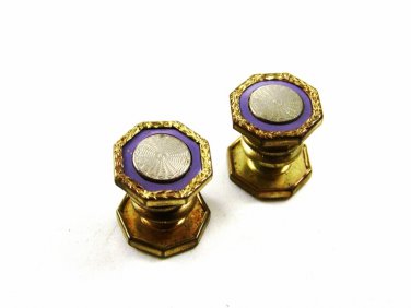 Art Deco True Vintage Silvertone Purple Cufflinks By JEM LINK 101314