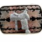 Made in USA Western Silvertone Black Cowboy Saddle Belt Buckle #102113