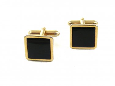 True Vintage Goldtone & Black Dressy Cufflinks By Swank 110714