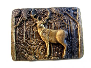 Vintage 1981 Deer Buck In Woods Belt Buckle by Chad Corp
