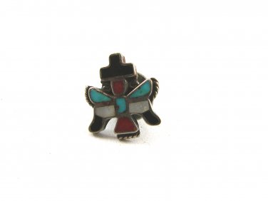 Southwest Sterling Silver Coral Turquoise Mother Pearl Black Onyx Tie Tac