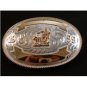 1999 Western Silver & Gold 2 Tone Rodeo Cowboy Calf Roping Belt Buckle by Justin