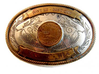 Vintage Ya Te Hea Don't Lie Don't Steal 2 Tone Belt Buckle