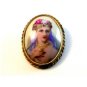 Vintage Hand Painted Portrait of a Lady Brooch Marked Limoge France