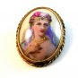 Vintage Hand Painted Portrait of a Lady Brooch Marked Limoge France