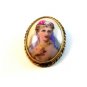 Vintage Hand Painted Portrait of a Lady Brooch Marked Limoge France