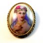 Vintage Hand Painted Portrait of a Lady Brooch Marked Limoge France