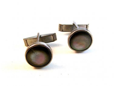 Vintage Silver Tone & Abalone Cufflinks