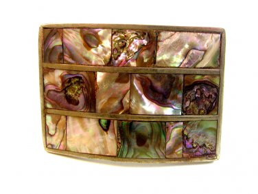 Huecho En Mexico Alpaca Silver & Abalone Western Belt Buckle