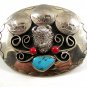 Handcrafted Cowboy Buffalo 3 Buffalo Nickels Coral Turquoise Belt Buckle USA