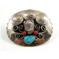 Handcrafted Cowboy Buffalo 3 Buffalo Nickels Coral Turquoise Belt Buckle USA