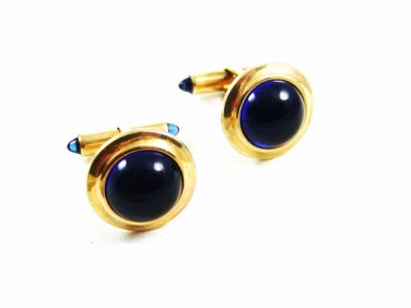 True Vintage  Art Deco Goldtone & Blue Cufflinks By Krementz 110714