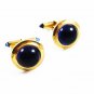True Vintage  Art Deco Goldtone & Blue Cufflinks By Krementz 110714