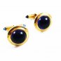 True Vintage Art Deco Goldtone & Blue Cufflinks By Krementz 110714