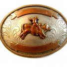 Vintage Nickle Silver Bull Riding Western Cowboy Belt Buckle