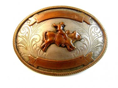 Vintage Nickle Silver Bull Riding Western Cowboy Belt Buckle