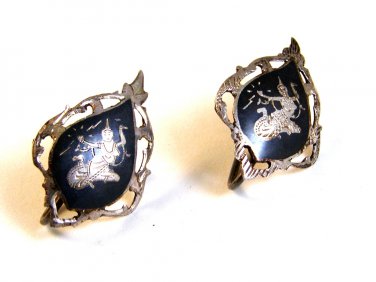 Vintage Siam Sterling Niello Dancing Lady Screw Back Earrings