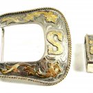 Large Western Cowboy 2 Tone Letter / Initial S Belt Buckle Marked Mexico 111214