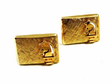 True Vintage Goldtone Horse Chess Piece Trojan Cufflinks By SWANK 102114