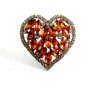 Vintage Dazzling Shiney Silvery & Amber Rhinestones Heart Brooch unmarked