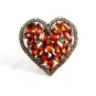 Vintage Dazzling Shiney Silvery & Amber Rhinestones Heart Brooch unmarked