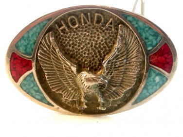 1980 Honda Silver Tone Turquoise & Coral Belt Buckle