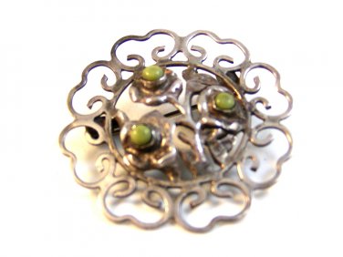 Vintage Mexican Sterling Silver & Turquoise Hearts Brooch