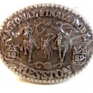 Vintage 1989 Mini National Finals Rodeo Steer Roping Belt Buckle by Hesston