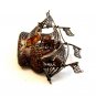 Vintage 800 Silver Spanish Galleon Enameled Cross Filigree Brooch