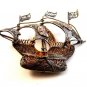 Vintage 800 Silver Spanish Galleon Enameled Cross Filigree Brooch