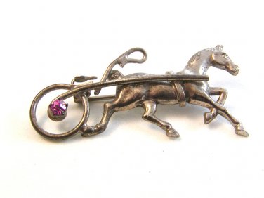 Vintage Sterling Silver Horse Racing Survey Brooch